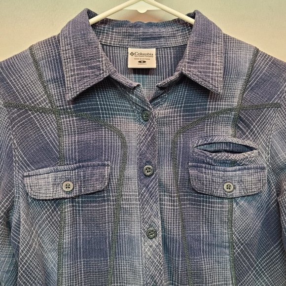 Columbia Shirt Long Sleeve Button Down Flannel Blue Plaid Womens Small - Picture 2 of 6